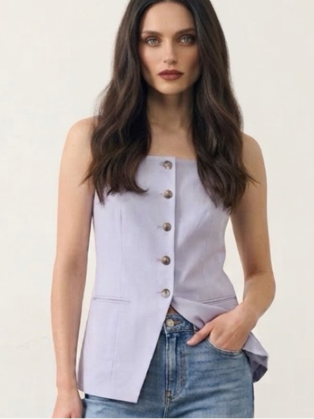 Banana Republic Square Neck Button-Front Ice Blue Button Front Tank Top: Size 8